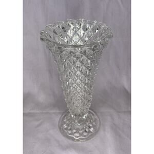Vintage Crystal glass diamond pattern vase Art Deco